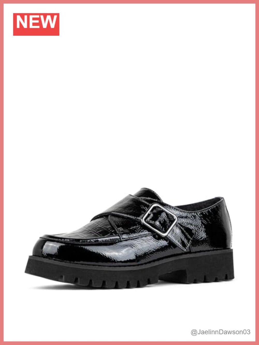 Monk Strap Crinkle Patent Loafer with Buckle and Memory Foam Insole
